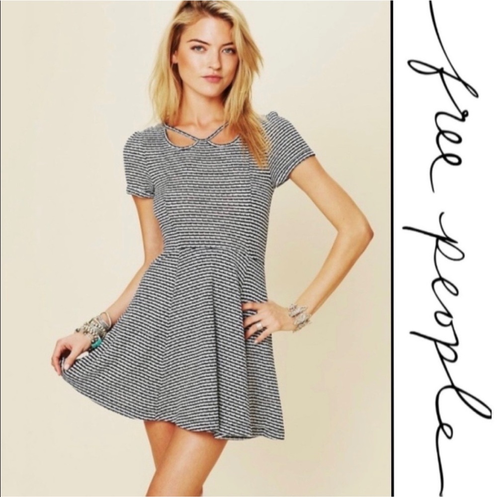 Free People Beach Black and White Striped Peter Pan Collar Dress Twee